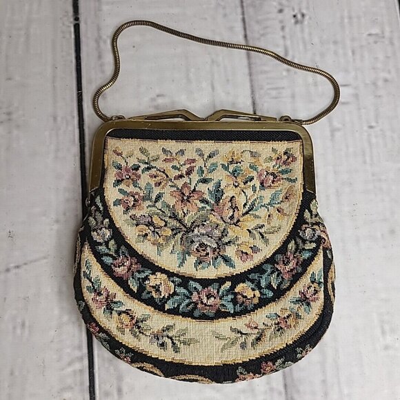 Lord & Taylor Handbags - Lord & Taylor Small Clutch, Tapestry Handbag w/ Metal Golden Chain Vintage